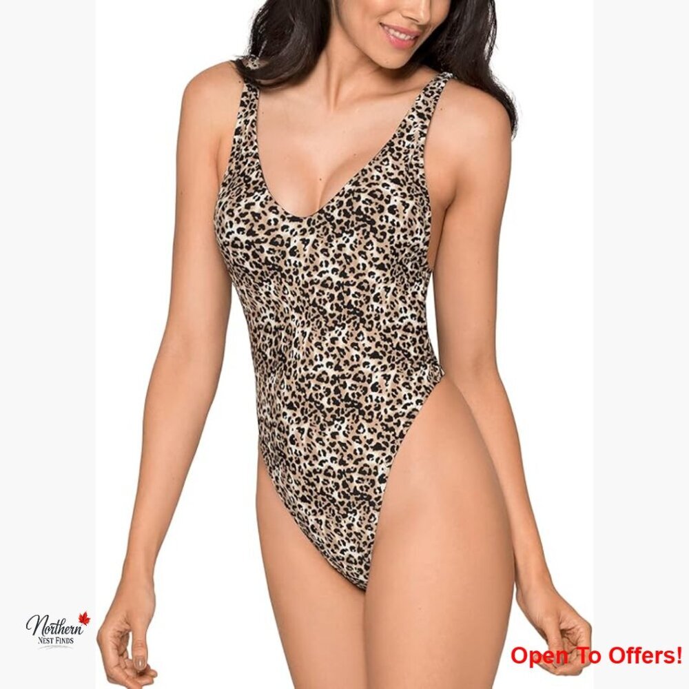 High Cut Low Back One Piece Swimwear with Adjustable Straps
